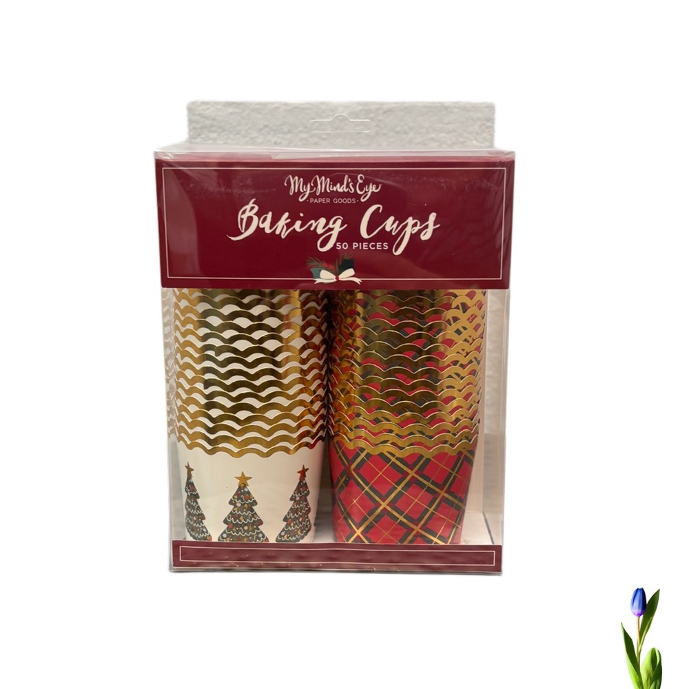 1 Baking Cups My Minds Eye 50 pieces paper goods. cupcakes Christmas tree,tartan